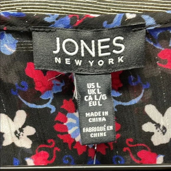 Jones New York Blue and‎ Red Graphic Tie Front Blouse - Picture 2 of 8